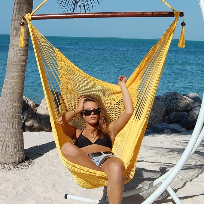 Large Caribbean Hammock Chair - 48 Inch - Polyester - Hanging Chair - Yellow
