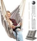 Hanging Hammock Chair Swing – Hanging Chair Outdoor &amp Indoor - Hammock Swing Chair – Quick &amp Easy Setup with Hardware Kit – Durable &amp Spacious Full Body Support with 2 Plush Cushions – Hol