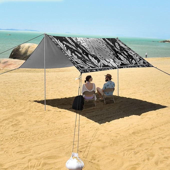 ALAZA Owl Moon Mysticism Beach Tent Sun Shelter UPF50+ Protection Beach Shade Canopy w/ 4 Sandbags for Outdoor Camping Fishing Backyard Fun Picnic 10x9 ft