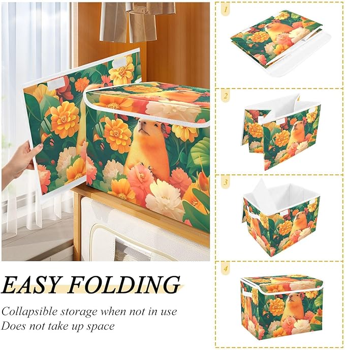 Storage Cube with Lid Tropical Capybara Print 16.5×12.6×11.8 IN 1 Pack Collapsible Large Capacity Foldable Storage Basket Bin Organizer