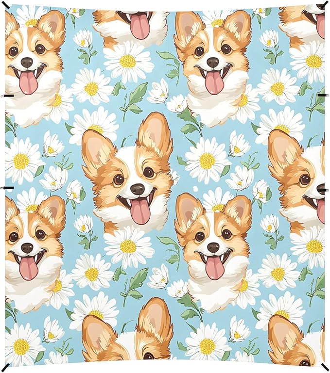 ALAZA Cute Blue Daisy Dog Pattern Beach Tent Sun Shelter Portable Canopy Sunshade for Outdoor Camping Picnics Backyard Fun 10x9 ft
