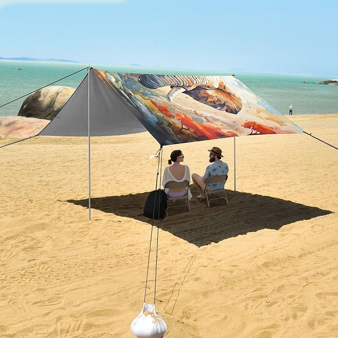 ALAZA Elephant in Forest Beach Tent Sun Shelter UPF50+ Protection Beach Shade Canopy w/ 4 Sandbags for Outdoor Camping Fishing Backyard Fun Picnic 10x9 ft