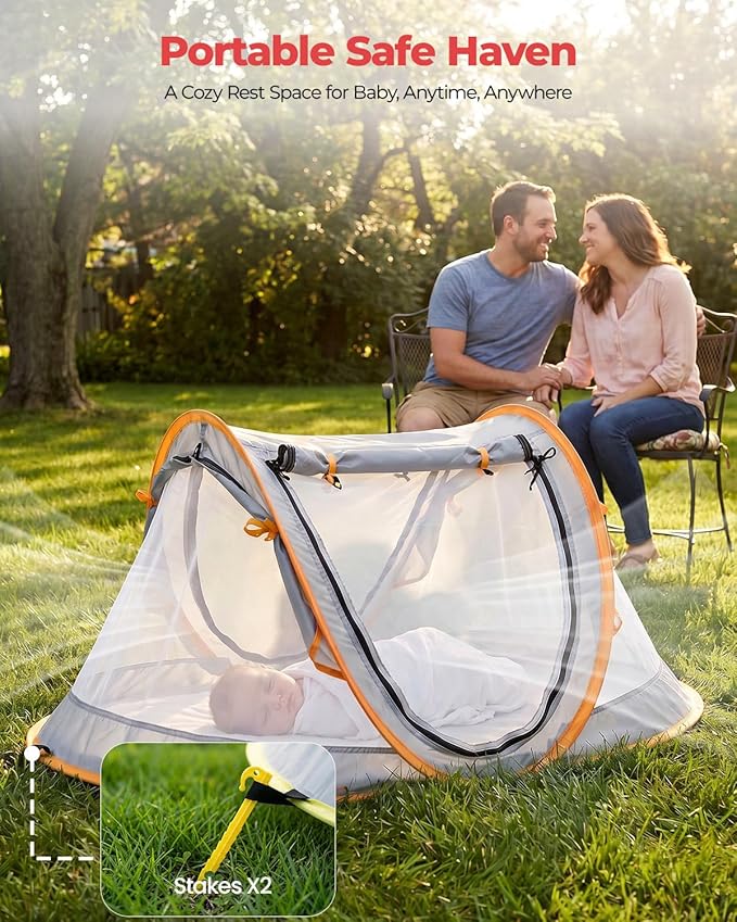 Poray Portable Baby Beach Tent with UPF 50+ Sun ShelterMosquito Net and Sunshade Ideal Pop Up Kids Travel Tent with Carry Bag &amp 2 StakesOutdoor Indoor Play and Sun Protection