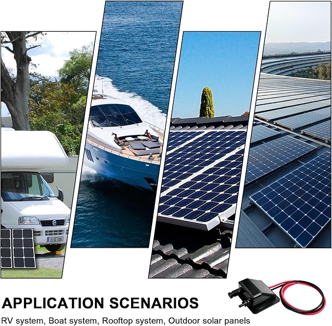 Solar Cable Entry Gland with 10AWG 3.28Ft Solar Extension Cable UV Resistance Waterproof Solar Junction Box for RV Boat Campe Van(Black)