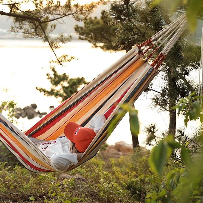 HappyPicnic Double Hammock with 9.8FT2 Rope Portable 2 Persons Hammock with Carrying Bag- Patio Hammocks Hanging Camping Bed for Patio Backyard Porch Outdoor and Indoor Use