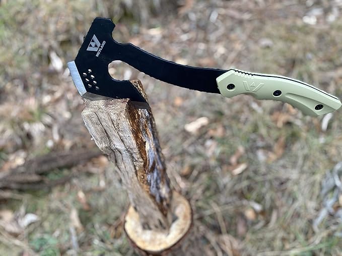 WEYLAND Survival Hatchet &amp Camping Axe with MOLLE Sheath - Small Bushcraft Camping Axes &amp Hatchets for Splitting &amp Chopping Wood Kindling Splitter for Fire Wood Camp Hand Tool