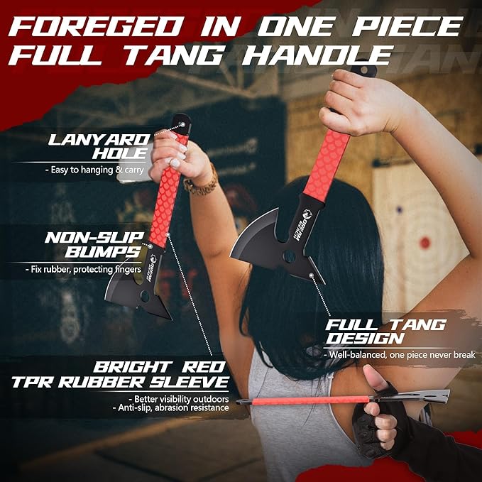 Dream Reach 6-Pack Throwing Game Set Including Safe Full Tang 3 PCS Throwing Axes and 3 PCS Throwing Knives with TPR Rubber Sleeve and Protective Sheaths for Recreation and Competition