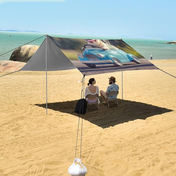 ALAZA French Bulldog Driving Car with Balloons Dog Beach Tent Sun Shelter Portable Canopy Sunshade for Outdoor Camping Picnics Backyard Fun 10x9 ft
