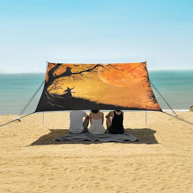 ALAZA Halloween Witch Beach Tent Sun Shelter UPF50+ Protection Beach Shade Canopy w/ 4 Sandbags for Outdoor Camping Fishing Backyard Fun Picnic 10x9 ft