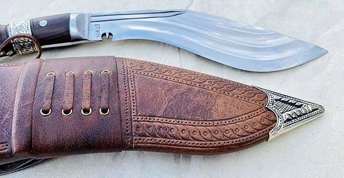 Kukri - 8 Blade 3 Fuller Farmer Khukuri - Hand Forged Factory Outlet in Nepal - Ready to Use Outdoor Camping Tool - Full Tang High Carbon Steel Blade Knife with Rosewood Handle