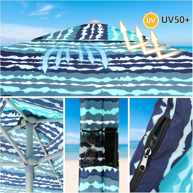 Jihfmo Beach Cabana 6.2'×6.2' Beach Canopy with Side Wall UPF 50+ UV Protection Easy Setup Tent Sun Shelter with Sand Pockets for Whole Family (Green Stripes)