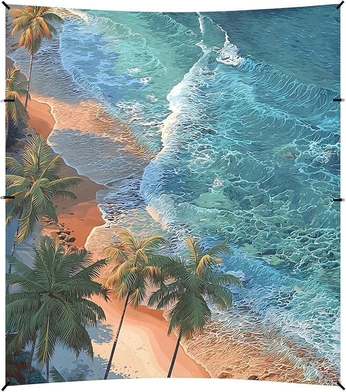 ALAZA Beach Palm Trees Beach Tent Sun Shelter UPF50+ Protection Beach Shade Canopy w/ 4 Sandbags for Outdoor Camping Fishing Backyard Fun Picnic 10x9 ft