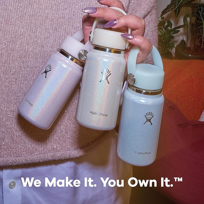 Hydro Flask Micro Bottle - Leak Proof Purse or Pocket Flask - Insulated Mini Water Bottle 6.7 Oz Glimmer Cream