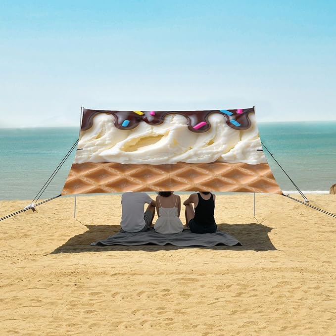 ALAZA Chocolate Ice Cream Waffles Beach Tent Sun Shelter Portable Canopy Sunshade for Outdoor Camping Picnics Backyard Fun 10x9 ft