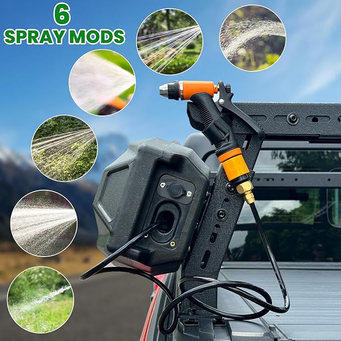 Just-V 8-Gallon Water Tank with Camping Shower for Off-Road Vehicles Pick-up TrucksSUVOutdoor Activities Water Supply Construction for Roof Rack Mount