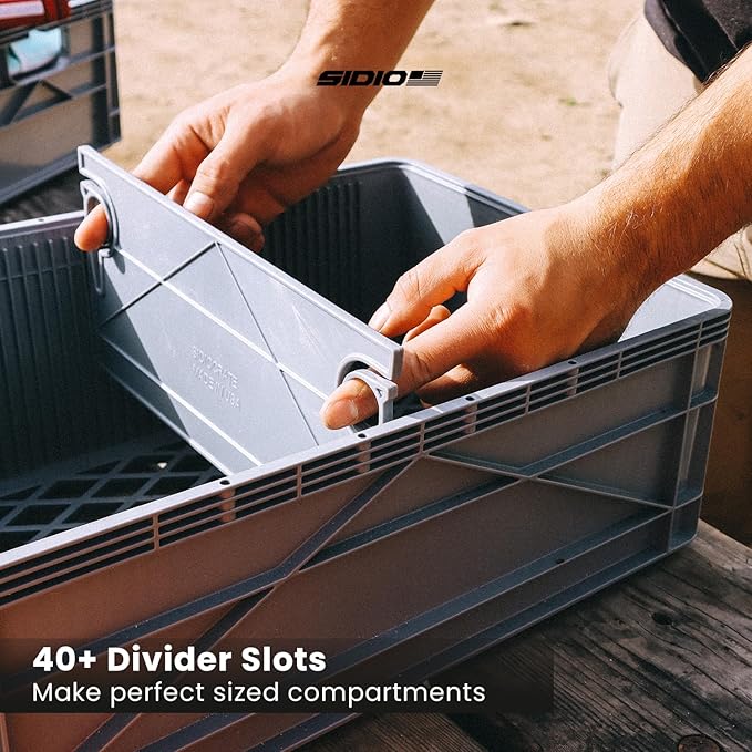 SIDIO Crate Basic Pack - 2 Full-Size &amp 1 Half-Size Heavy Duty Stackable Storage Bins Totes and Containers with Dividers - Durable Plastic Organizer for Home Office Garage and Outdoor Use