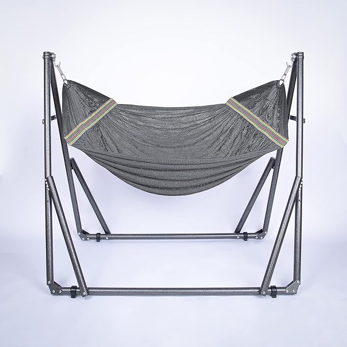 2 in 1 Hammock and Swinging Chair with Collapsible Steel Stand 450 lbs Capacity- Carrying Case Portable &amp Adjustable Perfect for Camping Beach Summer Patio EZ Daze Foldable Hammock with Stand-G