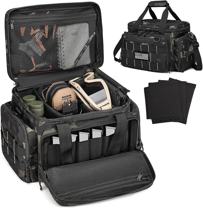 HAMBOLY Tactical Gun Range Bag for Handguns Pistol Range Bag with 6X Magazine Slots and Extra Pockets for Ammo and Essentials for Shooting Hunting Outdoor Sports
