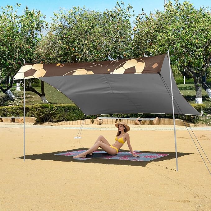 Football Stars Brown Beach Canopy UPF50 Water-Resistant Portable Sun Shelter with Carrying Bag for Camping Fishing Backyard Fun