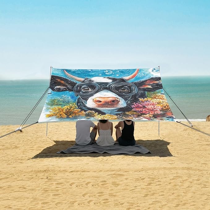 ALAZA White Cow Beach Tent Sun Shelter Portable Canopy Sunshade for Outdoor Camping Picnics Backyard Fun 10x9 ft