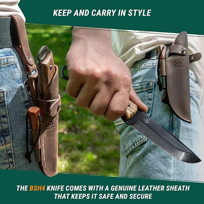 BeaverCraft Bushcraft Knife Full Tang 9.8 - Bush Knife with Fire Starter &amp Leather Sheath BSH4F - 5 Fixed Blade Carbon Steel - Camping Knives for Hiking Survival Outdoor
