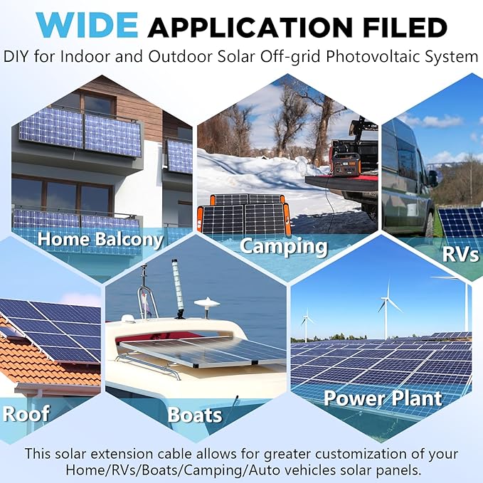Solar Panel Wire 65Ft Solar Wire 10AWG Solar Extension Cable Solar Panel Cable 10 Gauge Wire Tinned Copper PV Wire for Home Roofs RV Camping Boat Solar Panels