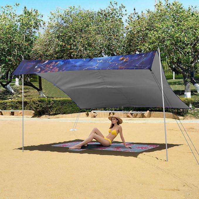 ALAZA Owl Halloween Beach Tent Sun Shelter UPF50+ Protection Beach Shade Canopy w/ 4 Sandbags for Outdoor Camping Fishing Backyard Fun Picnic 10x9 ft