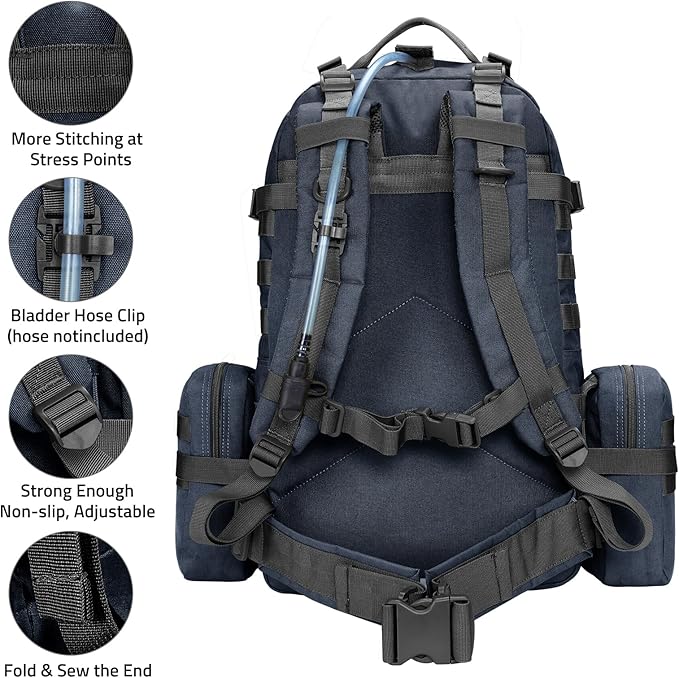 CVLIFE 60L Tactical Backpack for Men Women Military Large Army Rucksack With D-Ring Molle Clips Compass Accessories 3 Day Bug Out Survival Molle Bag Hiking Camping Gym Daypack Backpack Blue
