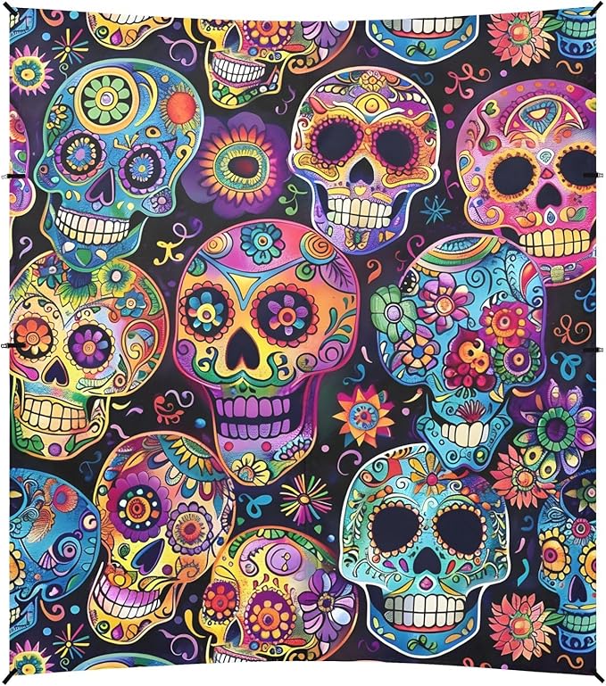 ALAZA Sugar Skulls Day of Dead Beach Tent Sun Shelter UPF50+ Protection Beach Shade Canopy w/ 4 Sandbags for Outdoor Camping Fishing Backyard Fun Picnic 10x9 ft