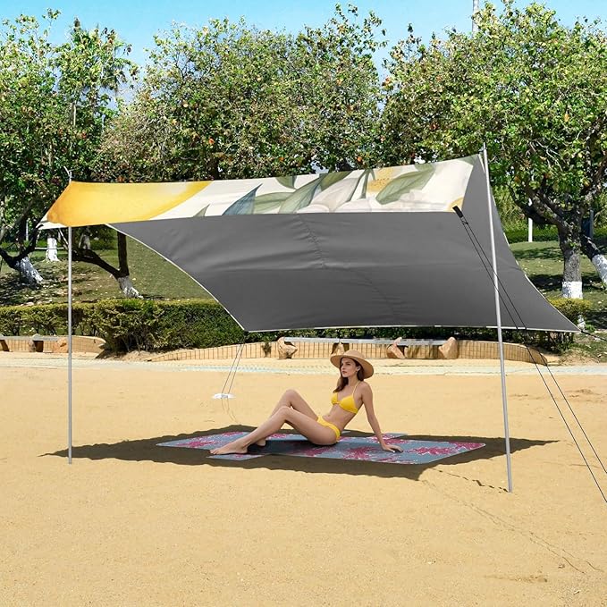 ALAZA Lemons Hand Drawn Floral Beach Tent Sun Shelter Portable Canopy Sunshade for Outdoor Camping Picnics Backyard Fun 10x9 ft