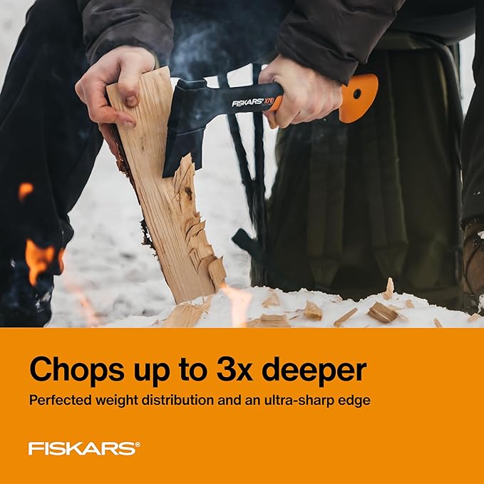 Fiskars X7 Small 14 Hatchet Axe with Sheath for Chopping Wood Kindling for Campfires Outdoors &amp Camping Insert-Molded Forged Steel Head Low-Friction Blade Shock Absorbing Handle &amp Non-Sli