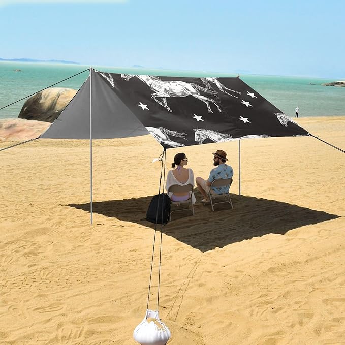 ALAZA Horse Star on Black Beach Tent Sun Shelter Portable Canopy Sunshade for Outdoor Camping Picnics Backyard Fun 10x9 ft