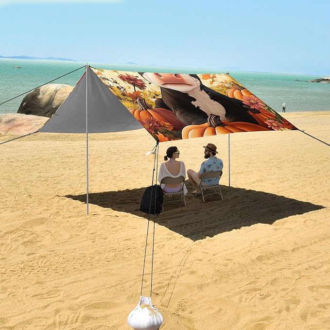 ALAZA Cow Pumpkin Fall Beach Tent Sun Shelter Portable Canopy Sunshade for Outdoor Camping Picnics Backyard Fun 10x9 ft