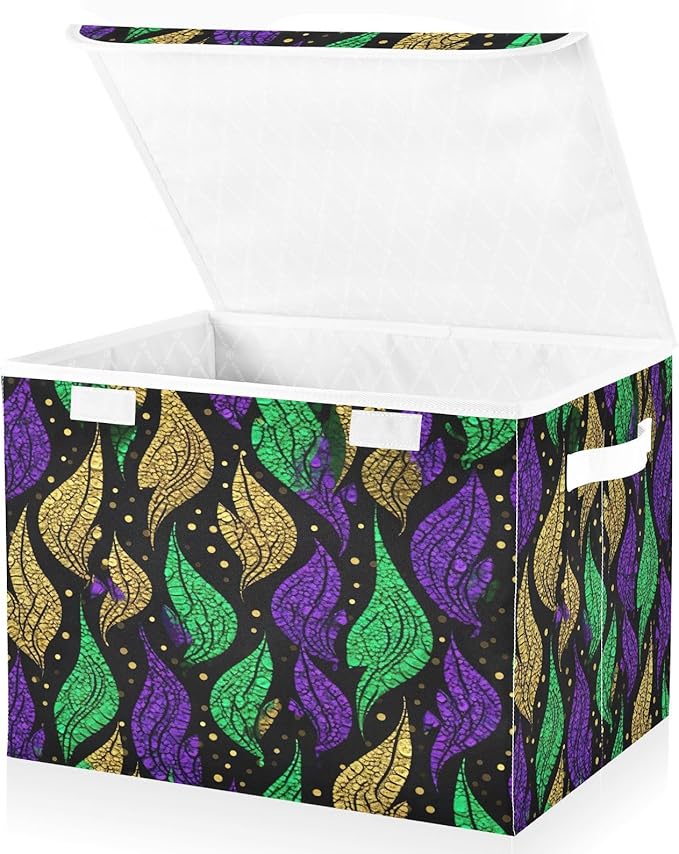 Storage Baskets with Lids Mardi Gras Collapsible Bins Stackable Fabric Linen Baskets Closet Organizer Container 16.5x12.6x11.8