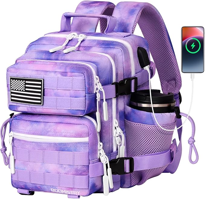 Boomistry 15L Mini Tactical Backpack Small Tactical Backpack for Women Military Backpack for Gym Hiking Daily (Purple Nebula-15L)