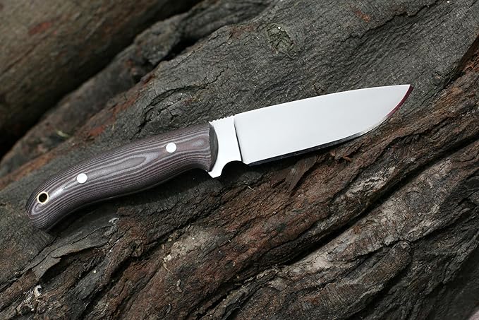 GCS Handmade D2 Steel Hunting Knife with Brown And White Micarta Handle Full Tang Blade and Leather Sheath for Hunting Hunting Camping Survival EDC-GCS 941