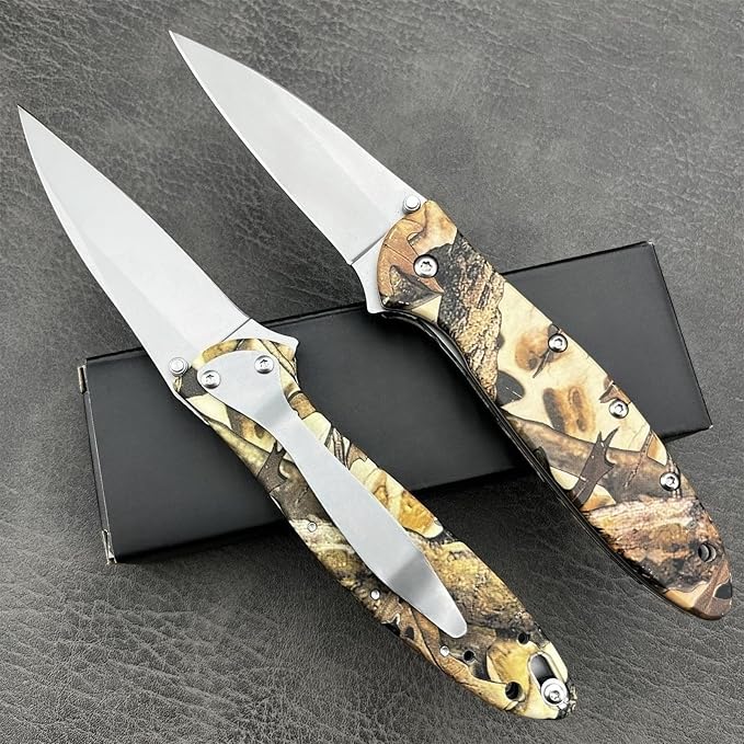 6.9'' EDC Pocket Knife 8Cr13Mov Stainless Steel Blade420 Steel Handle Manual Opening Folding knife Outdoor Camping Tool for Men's Gift (Camouflage)