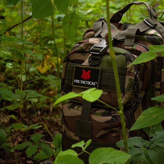 FOX OUTDOOR PRODUCTS Medium Transport Pack | 29L Tactical Backpack with Organizer Pockets MOLLE Webbing &amp Hydration Sleeve Woodland Camo
