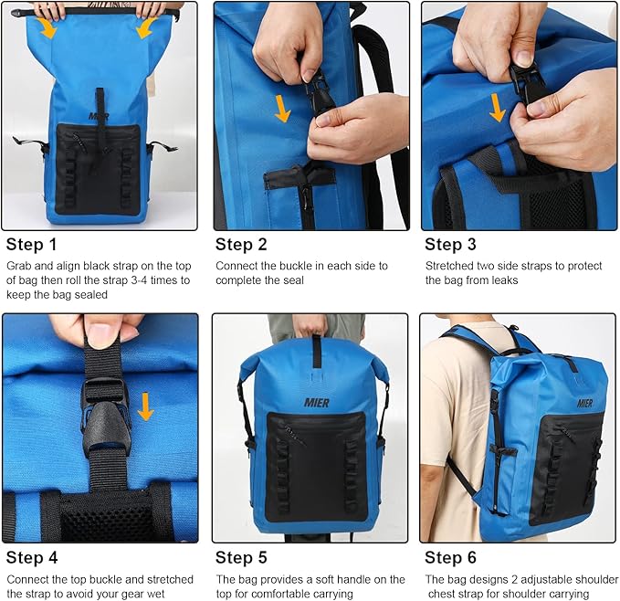 MIER Dry Bag Waterproof Backpack 30L Dry Sack Heavy Duty Roll-Top Closure for Kayaking Beach Boating Swimming Surfing