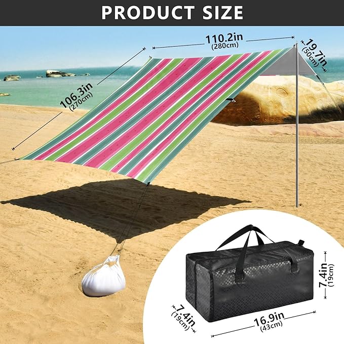 ALAZA Watermelon Stripes Pattern Beach Tent Sun Shelter Portable Canopy Sunshade for Outdoor Camping Picnics Backyard Fun 10x9 ft