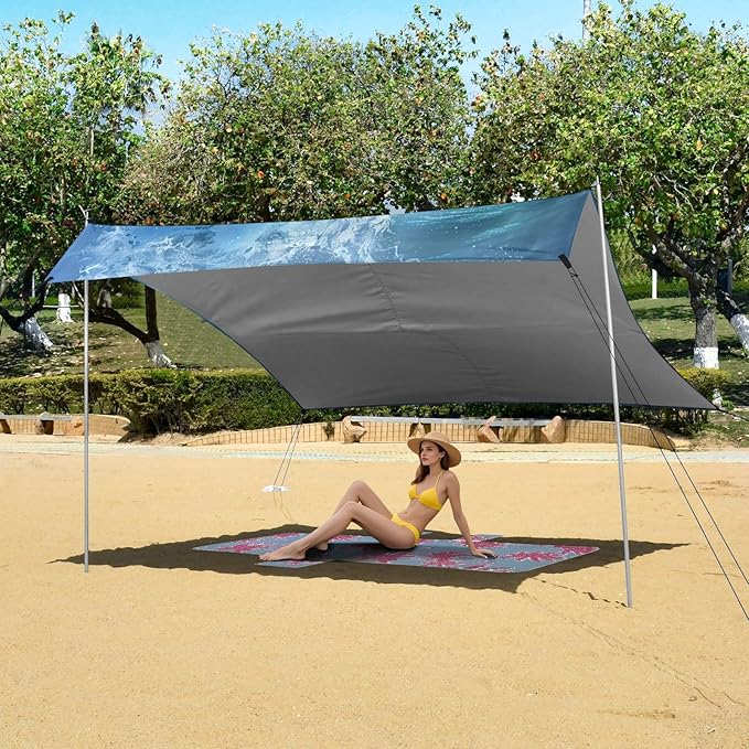 ALAZA Dolphins Underwater Waves Beach Tent Sun Shelter Portable Canopy Sunshade for Outdoor Camping Picnics Backyard Fun 10x9 ft
