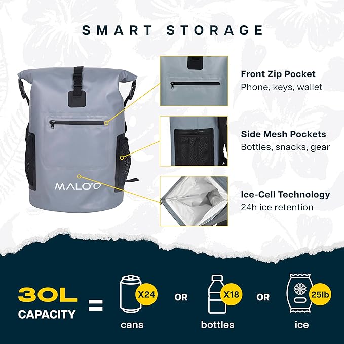 Malo’o Pro Insulated Backpack Cooler Leakproof Soft Cooler Backpack for Camping Fishing Hiking Kayaking Beach