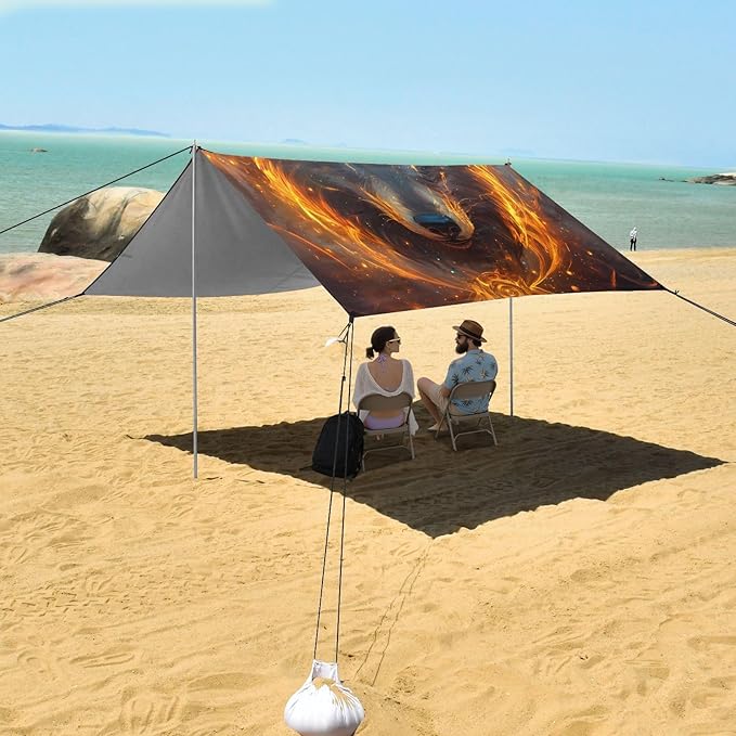 ALAZA Magic Wolf Alchemy Beach Tent Sun Shelter UPF50+ Protection Beach Shade Canopy w/ 4 Sandbags for Outdoor Camping Fishing Backyard Fun Picnic 10x9 ft