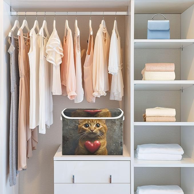 AIXIWAWA Lidded Storage Cube (Cat Valentine) Fabric Foldable Closet Bins with Flip Lid and Handles Organizer Basket Container 16.5 x 12.6 x 11.8 IN
