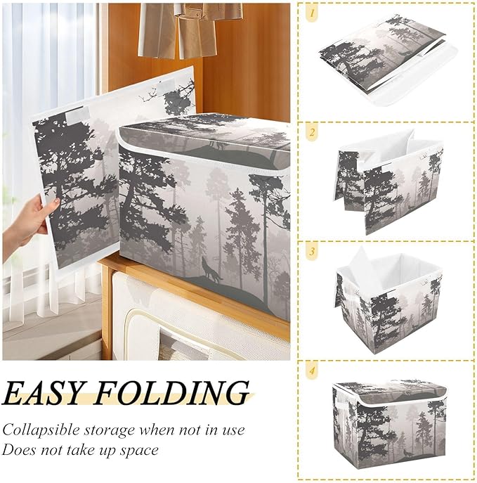 Natural Animal Wolf Brown Foldable Storage Box Large Cube Organizer Bins Decorative Containers Baskets with Lids Handles for Closet Organization Shelves Clothes Toys