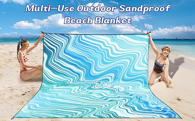 Beach Blanket Waterproof Sandproof Beach Mat 79 X 83/10'x9'for 2-8 Adults Quick Drying Outdoor Picnic Mat Beach Accessories for Travel Camping Hiking
