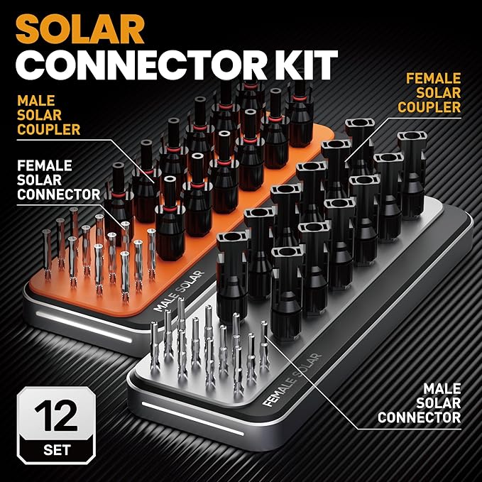 SOMELINE Solar Connector Crimping Tool Kit 14-10 AWG Crimper for Solar Panel Cable Wire with 12 Pairs Solar Connectors and Spanners Solar Installation Assembly Tools - Solar Panel Connectors