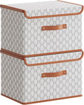 Tuza 2 Pack Fabric Storage Bins with Lids Collapsible Closet Organizer Container Decorative Storage Boxes with Lids for Organizing Clothes Blanket Grey &amp White Extra Large