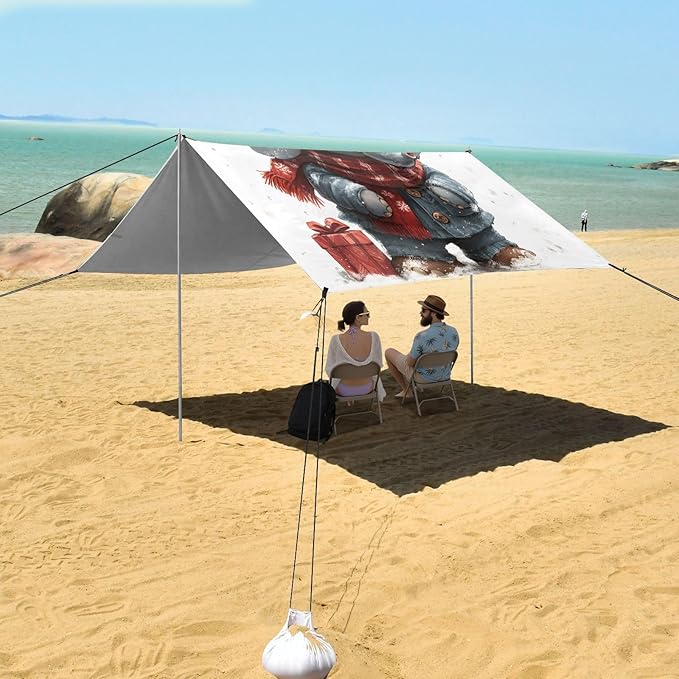 ALAZA Christmas Elephant Beach Tent Sun Shelter UPF50+ Protection Beach Shade Canopy w/ 4 Sandbags for Outdoor Camping Fishing Backyard Fun Picnic 10x9 ft
