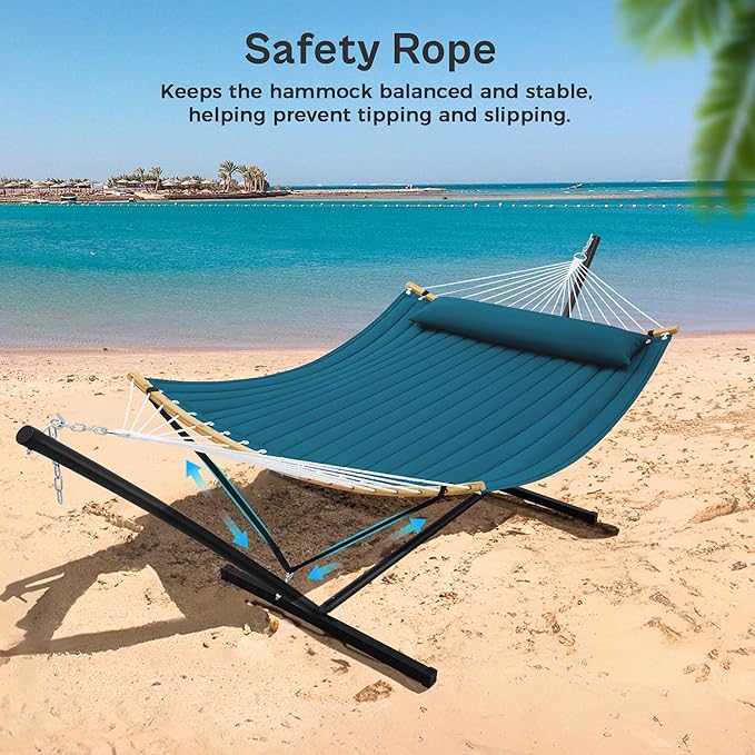 SUPERJARE Curved-Bar Hammock with Stand 2 Person Heavy Duty Hammock Frame Detachable Pillow &amp Portable Carrying Bag Perfect for Outdoor &amp Indoor Peacock Blue